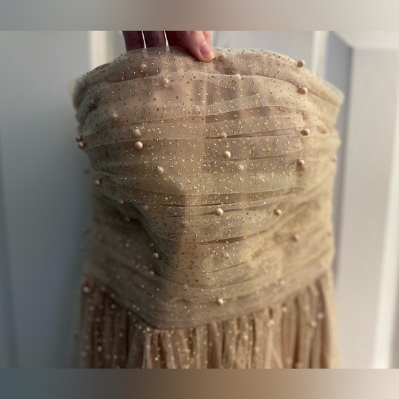 BHLDN Anthropologie Anya Pearl Sparkle Dress Midi Strapless Bridal Size 2 - Picture 3 of 10